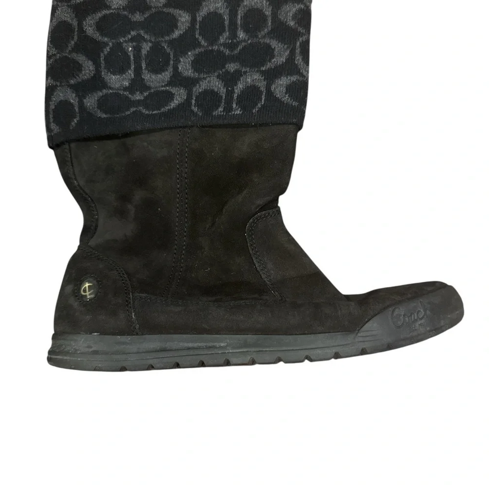 Coach Black Fold-Over Boots with Signature Pattern